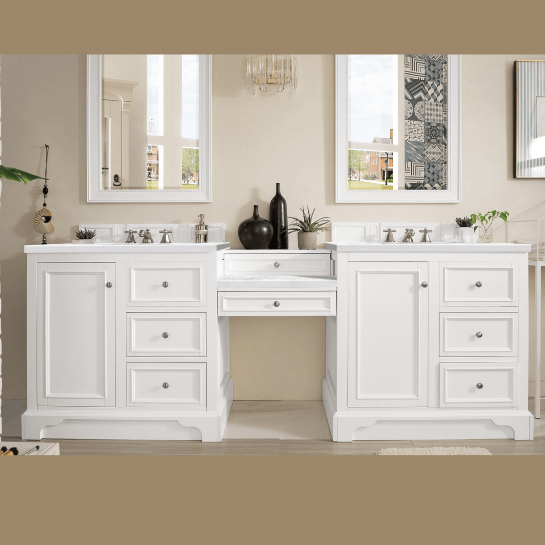 De Soto 94" Double Vanity Set, Bright White w/ 3 CM Arctic Fall Solid Surface Top