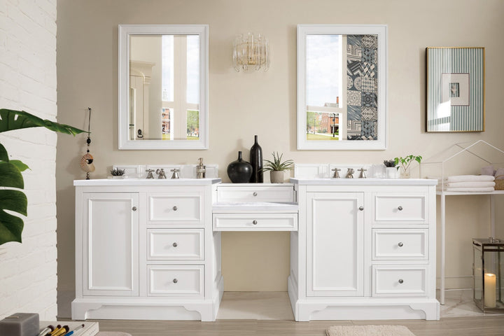 De Soto 94" Double Vanity Set, Bright White w/ 3 CM Arctic Fall Solid Surface Top