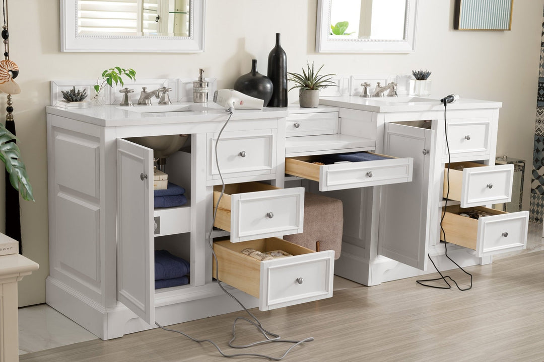 De Soto 94" Double Vanity Set, Bright White w/ 3 CM White Zeus Silestone Top