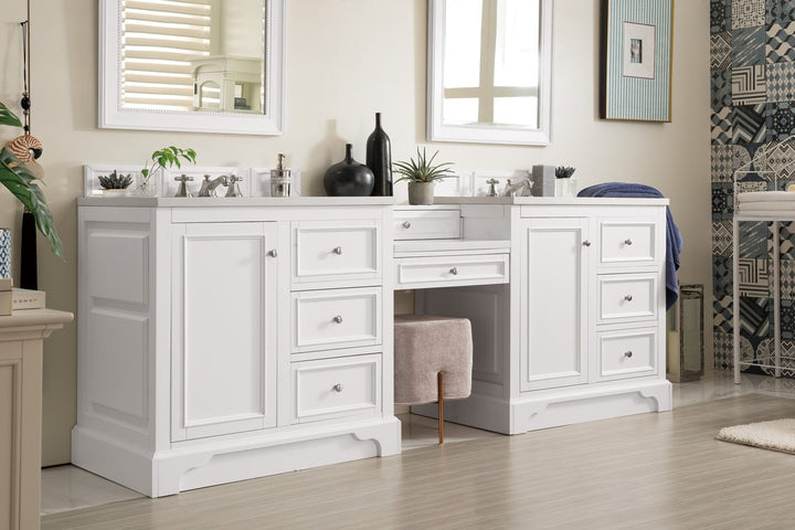 De Soto 94" Double Vanity Set, Bright White w/ 3 CM White Zeus Silestone Top