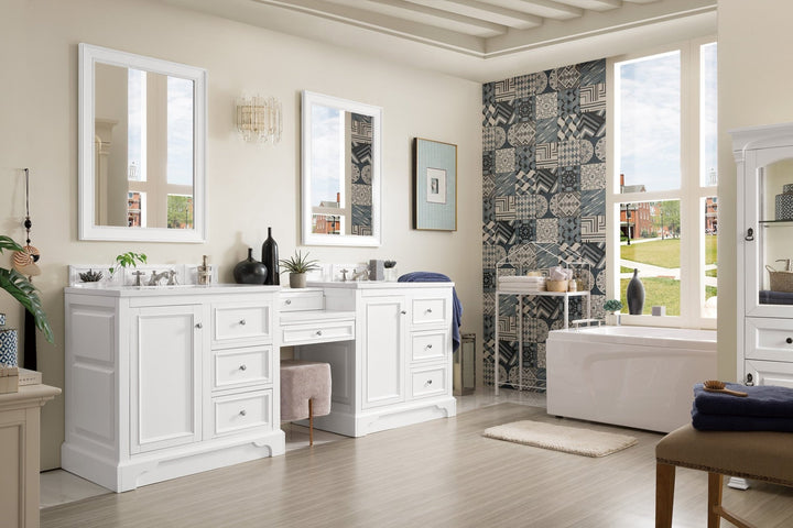 De Soto 94" Double Vanity Set, Bright White w/ 3 CM White Zeus Silestone Top