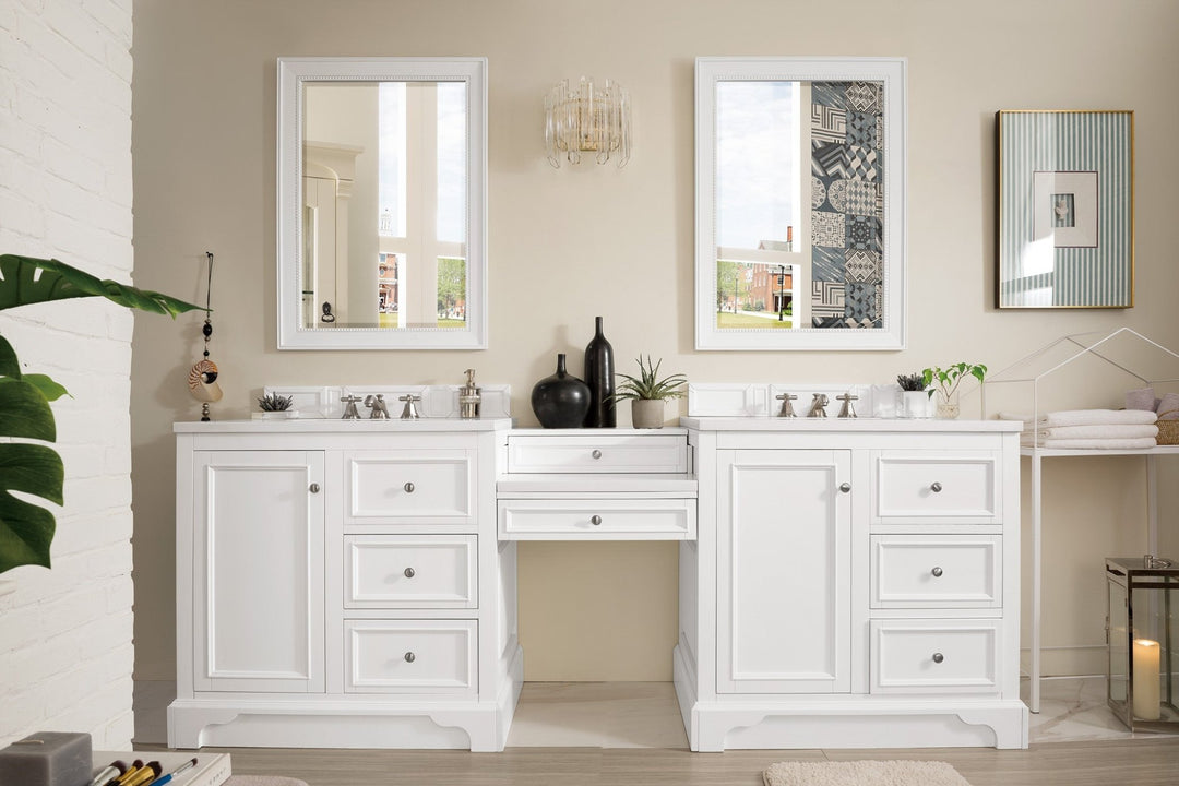 De Soto 94" Double Vanity Set, Bright White w/ 3 CM White Zeus Silestone Top