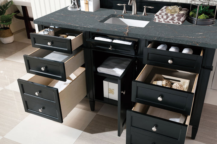 Brittany 60" Single Vanity, Black Onyx w/ 3 CM Parisien Bleu Silestone Top w/FreePower Wireless Charger