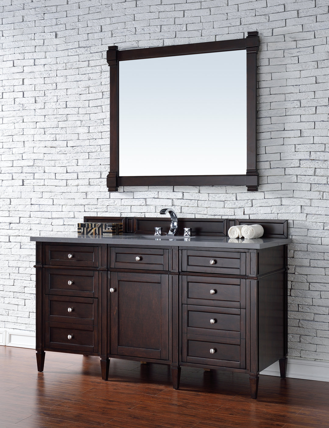 Brittany 60" Single Vanity, Burnished Mahogany w/ 3 CM Charcoal Soapstone Silestone Top