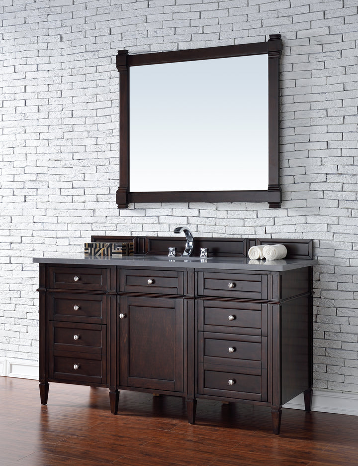 Brittany 60" Single Vanity, Burnished Mahogany w/ 3 CM Charcoal Soapstone Silestone Top