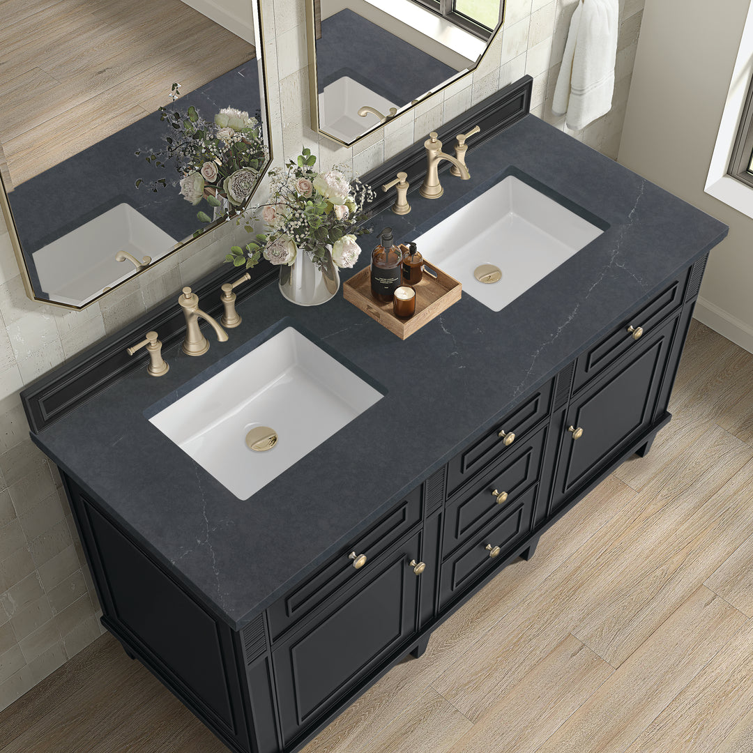 Lorelai 60" Double Vanity, Black Onyx w/ 3 CM Charcoal Soapstone Silestone Top