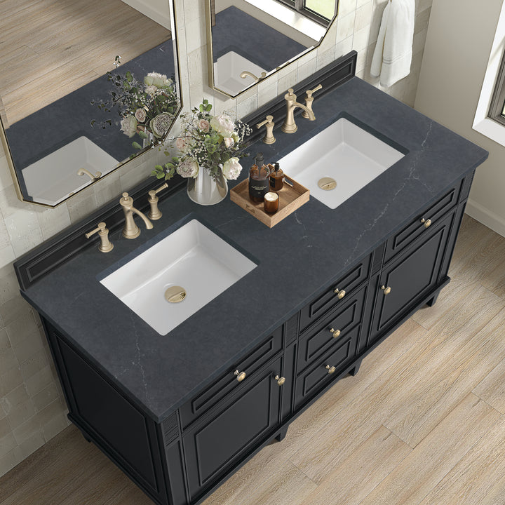 Lorelai 60" Double Vanity, Black Onyx w/ 3 CM Charcoal Soapstone Silestone Top
