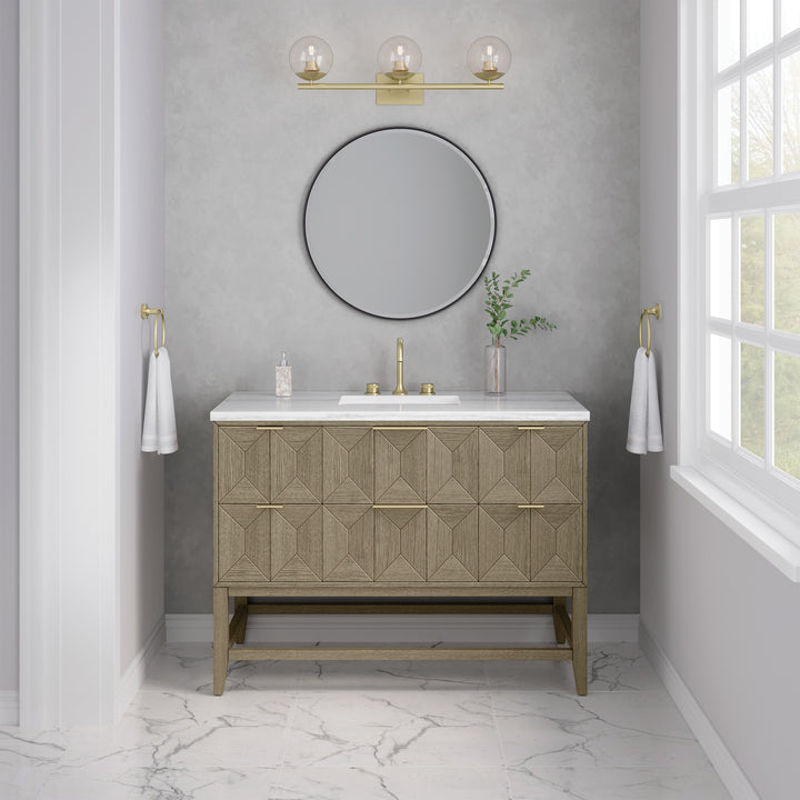 Emmeline 48" Single Vanity, Pebble Oak w/ 3 CM Arctic Fall Solid Surface Top