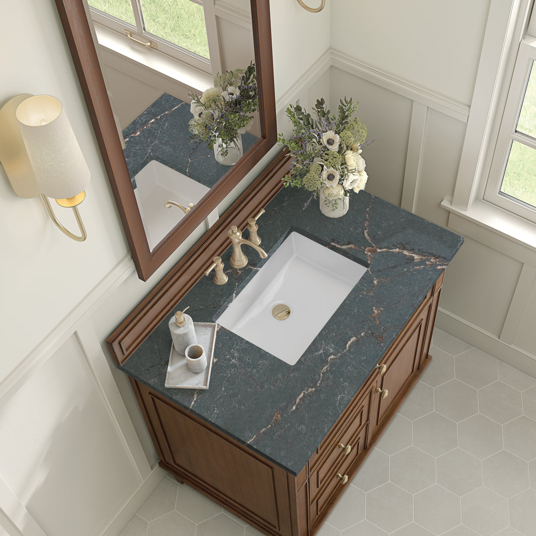 Lorelai 36" Single Vanity, Mid-Century Walnut w/ 3 CM Parisien Bleu Silestone Top