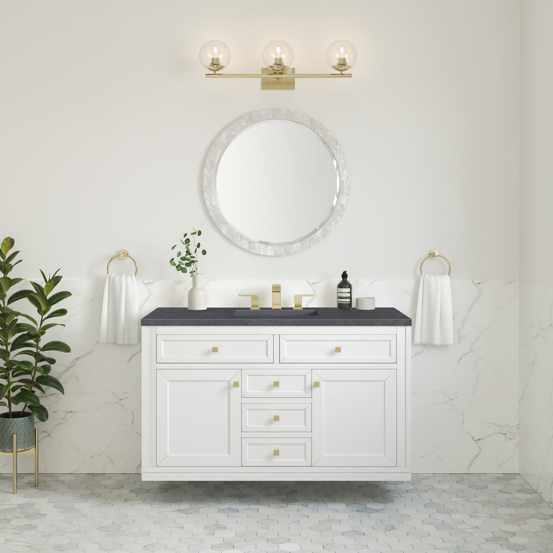 Chicago 48" Single Vanity, Glossy White, w/ 3 CM Charcoal Soapstone Silestone® Top