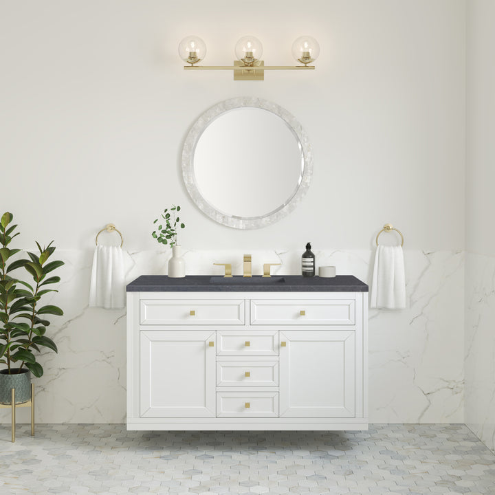 Chicago 48" Single Vanity, Glossy White, w/ 3 CM Charcoal Soapstone Silestone® Top