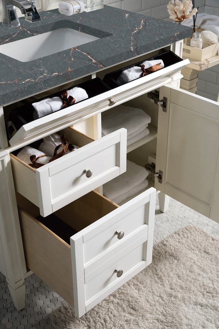 Brittany 36" Single Vanity, Bright White w/ 3 CM Parisien Bleu Silestone Top