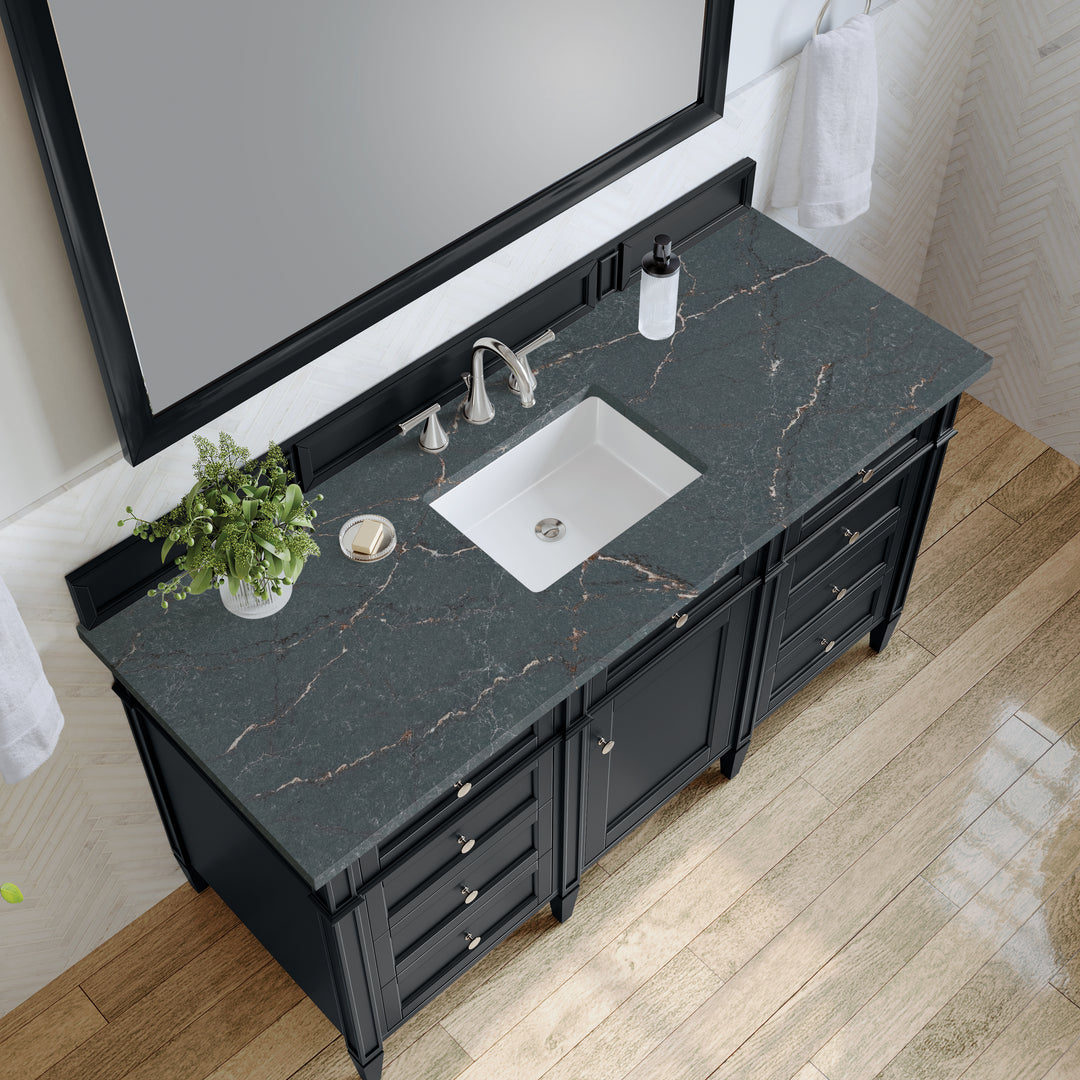 Brittany 60" Single Vanity, Black Onyx w/ 3 CM Parisien Bleu Silestone Top w/FreePower Wireless Charger