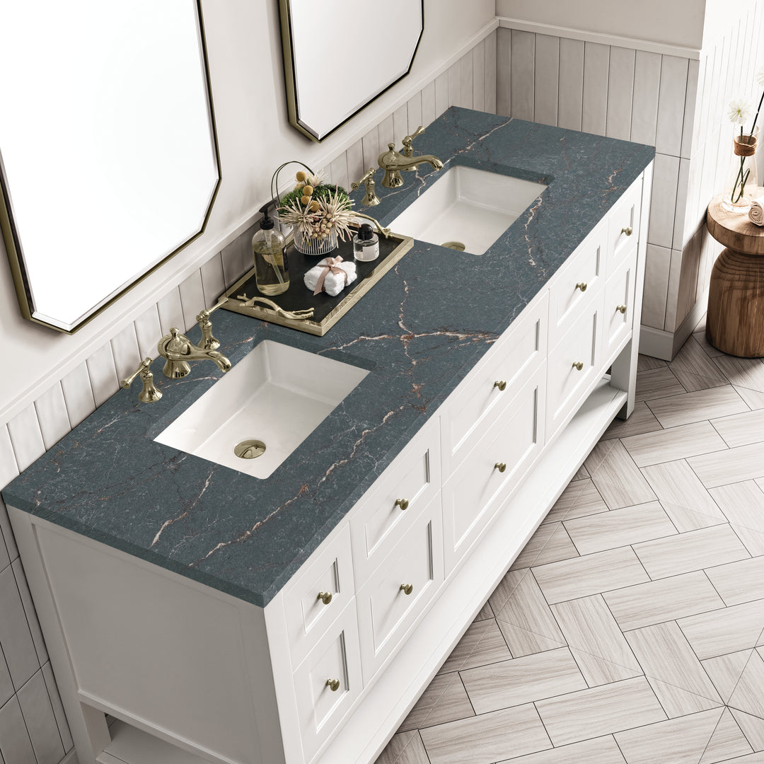Breckenridge 72" Double Vanity, Bright White w/ 3 CM Parisien Bleu Top w/FreePower Wireless Charger