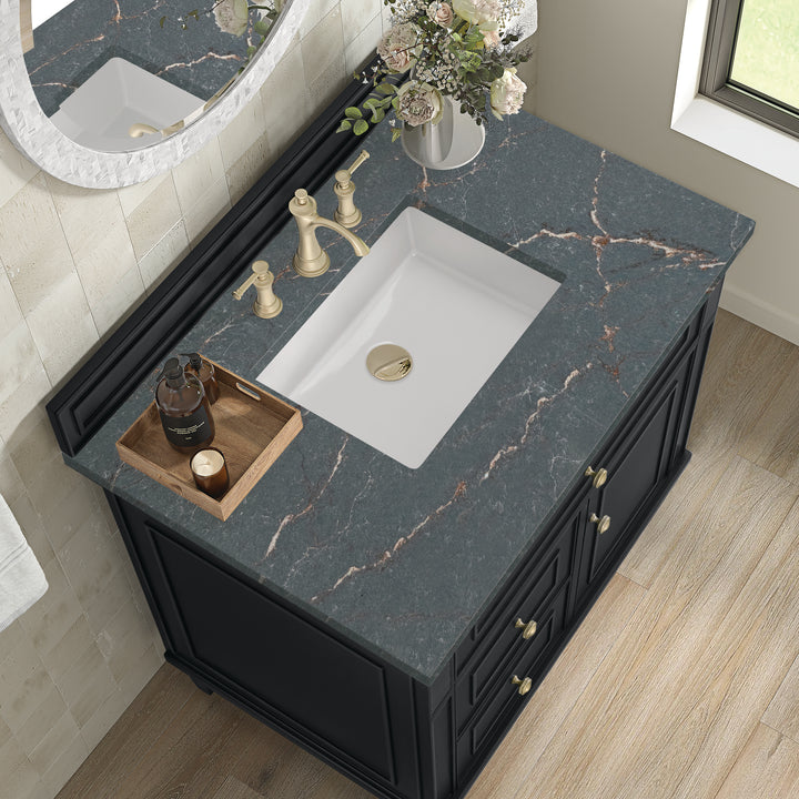 Lorelai 36" Single Vanity, Black Onyx w/ 3 CM Parisien Bleu Silestone Top