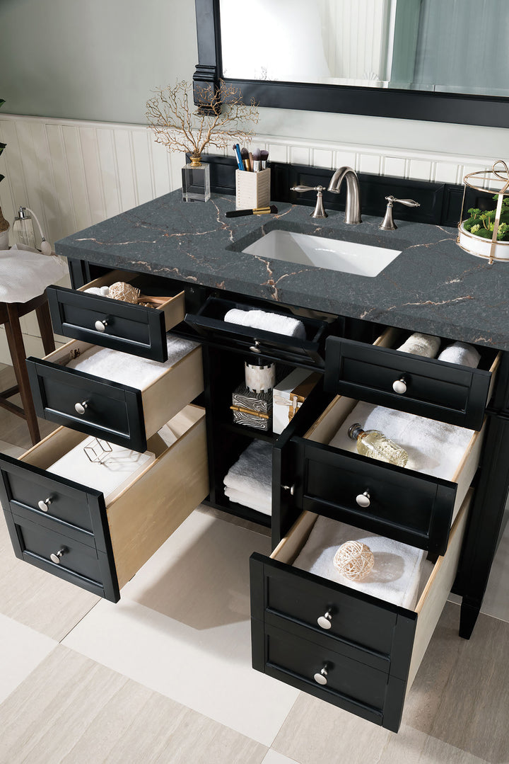 Brittany 48" Single Vanity, Black Onyx w/ 3 CM Parisien Bleu Silestone Top