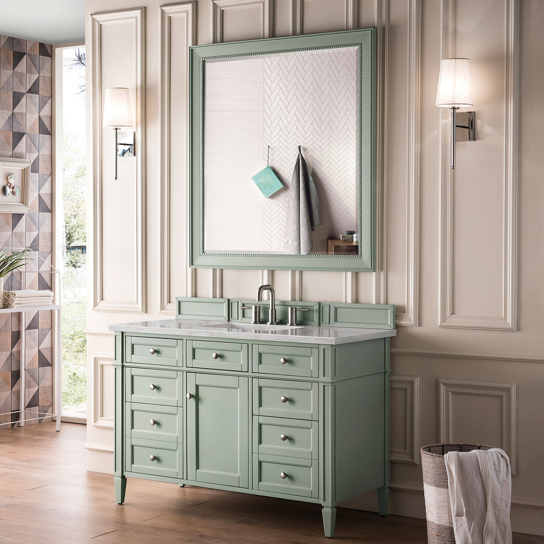 Brittany 48" Single Vanity, Sage Green w/ 3 CM Victorian Silver Silestone Top w/FreePower Wireless Charger