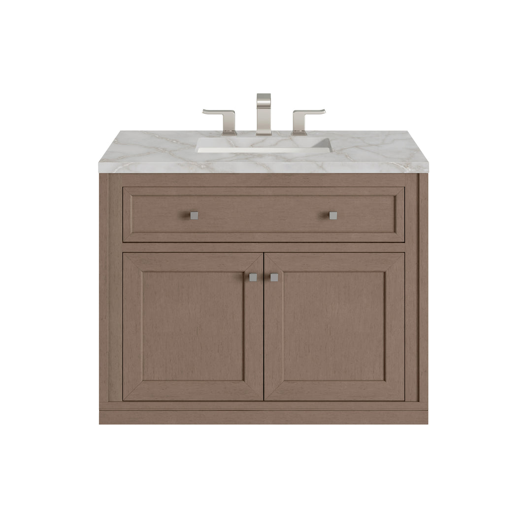 Chicago 36" Single Vanity, Walnut Whisper, w/ 3 CM Victorian Silver Silestone® Top