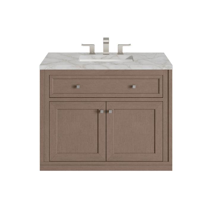 Chicago 36" Single Vanity, Walnut Whisper, w/ 3 CM Victorian Silver Silestone® Top