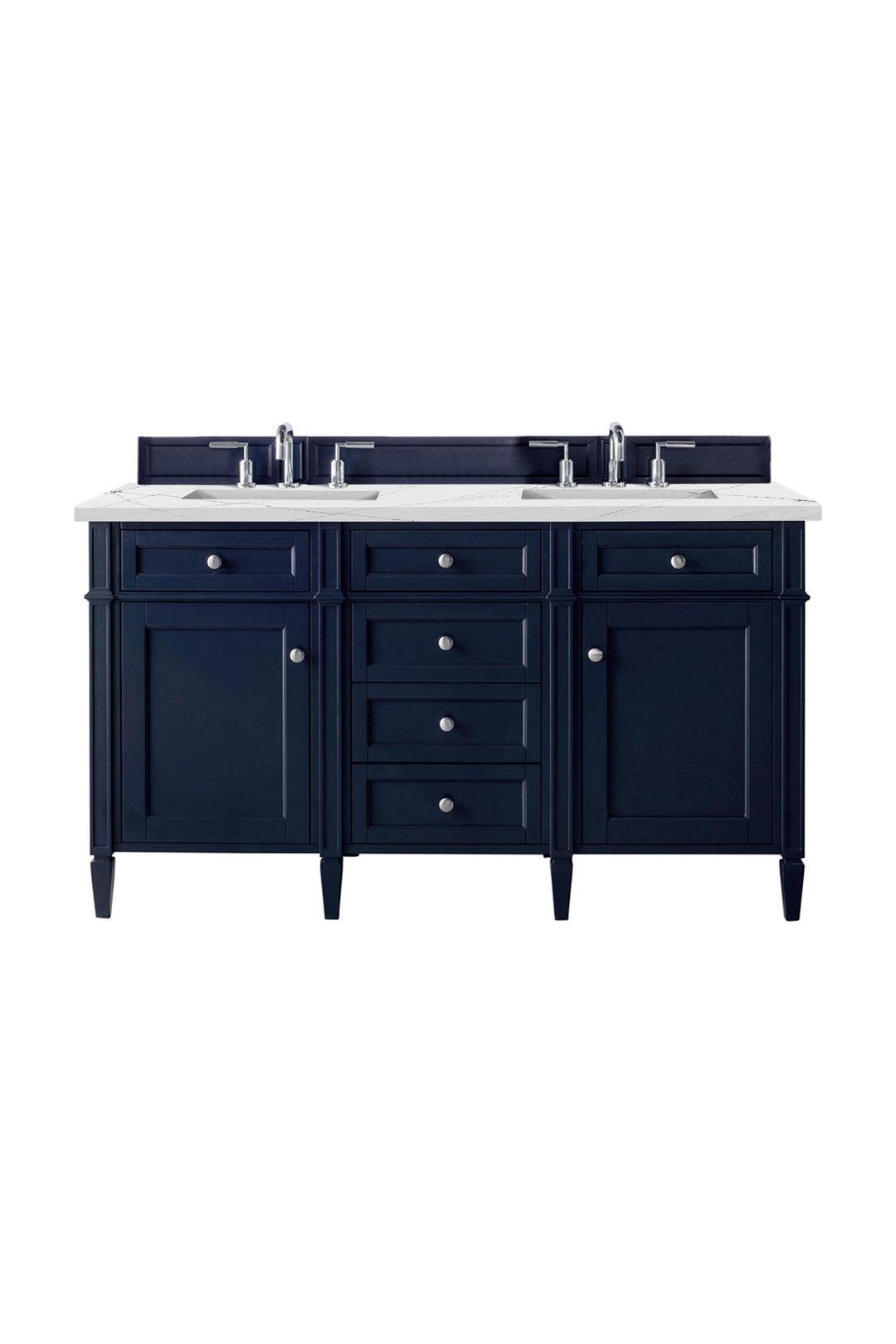Brittany 60" Double Vanity, Victory Blue w/ 3 CM Ethereal Noctis Silestone Top