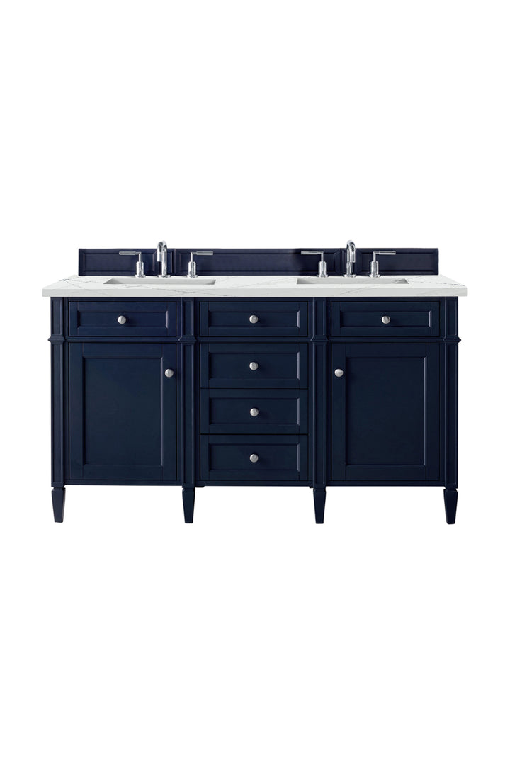Brittany 60" Double Vanity, Victory Blue w/ 3 CM Ethereal Noctis Silestone Top