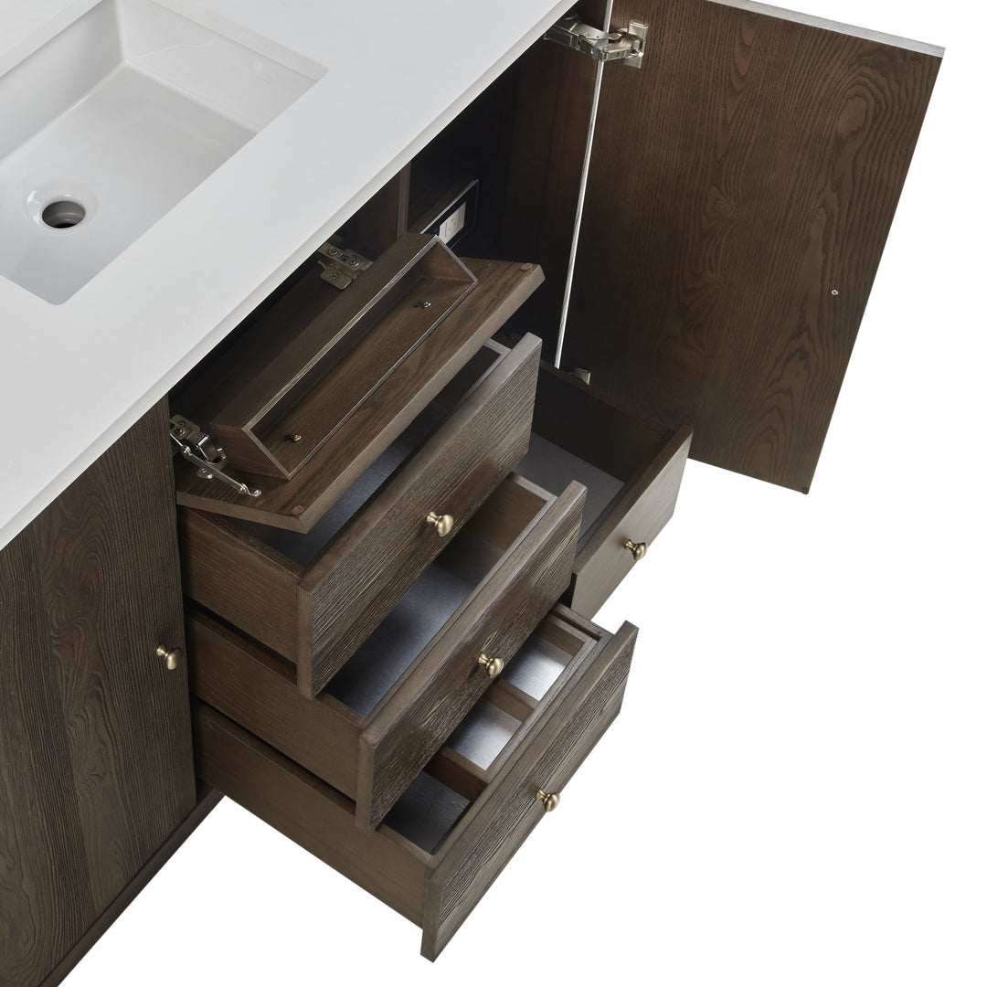 Gracyn 48" Single Vanity, Sable, w/ 3 CM Victorian Silver Silestone Top w/ FreePower Wireless Charger