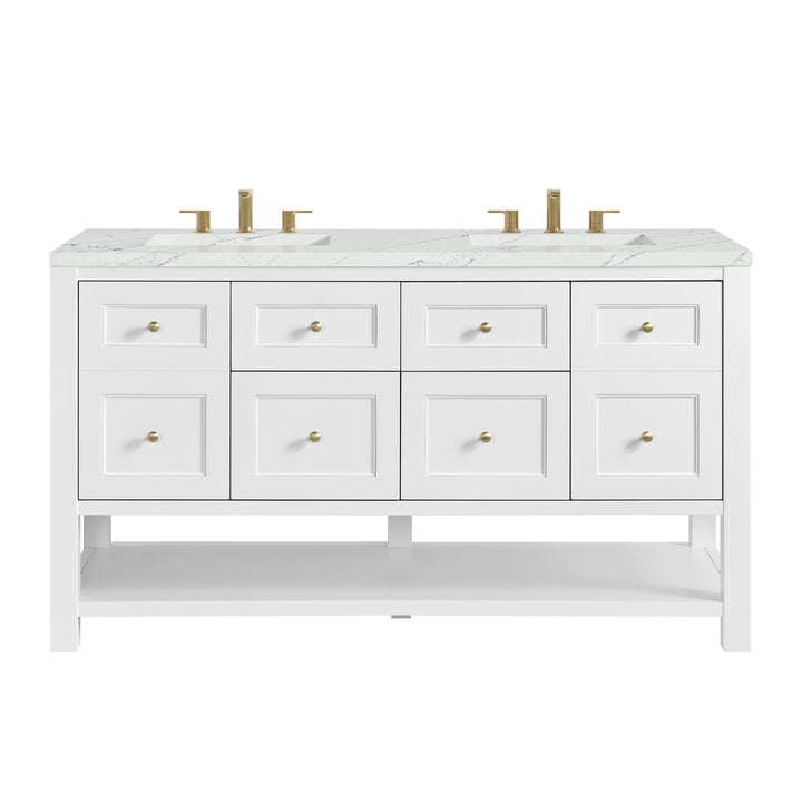 Breckenridge 60" Double Vanity, Bright White, w/ 3 CM Ethereal Noctis Quartz Top
