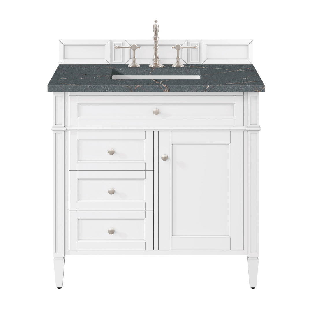 Brittany 36" Single Vanity, Bright White w/ 3 CM Parisien Bleu Silestone Top