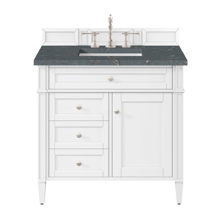 Brittany 36" Single Vanity, Bright White w/ 3 CM Parisien Bleu Silestone Top