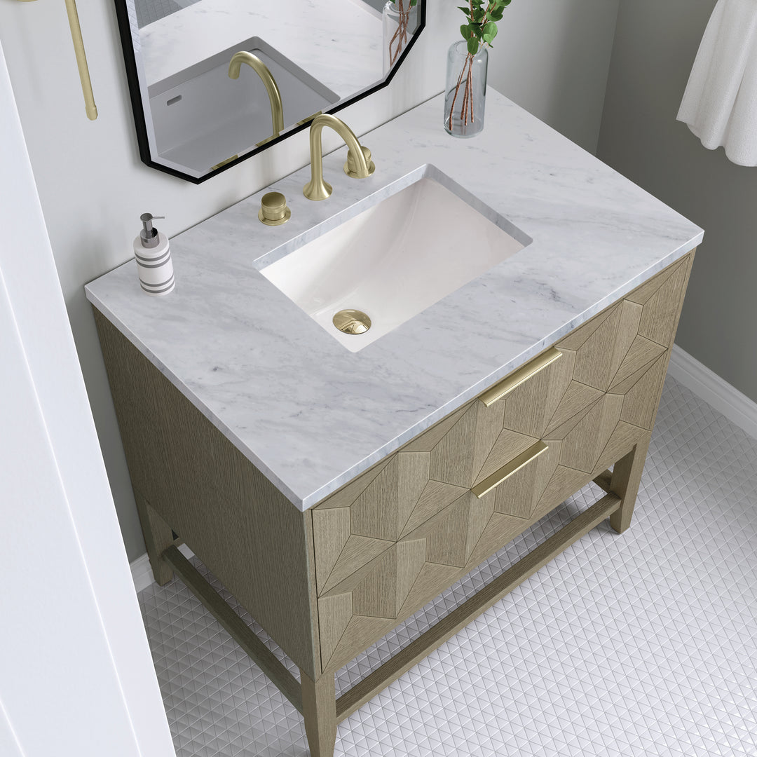 Emmeline 36" Single Vanity, Pebble Oak w/ 3 CM Carrara Marble Top