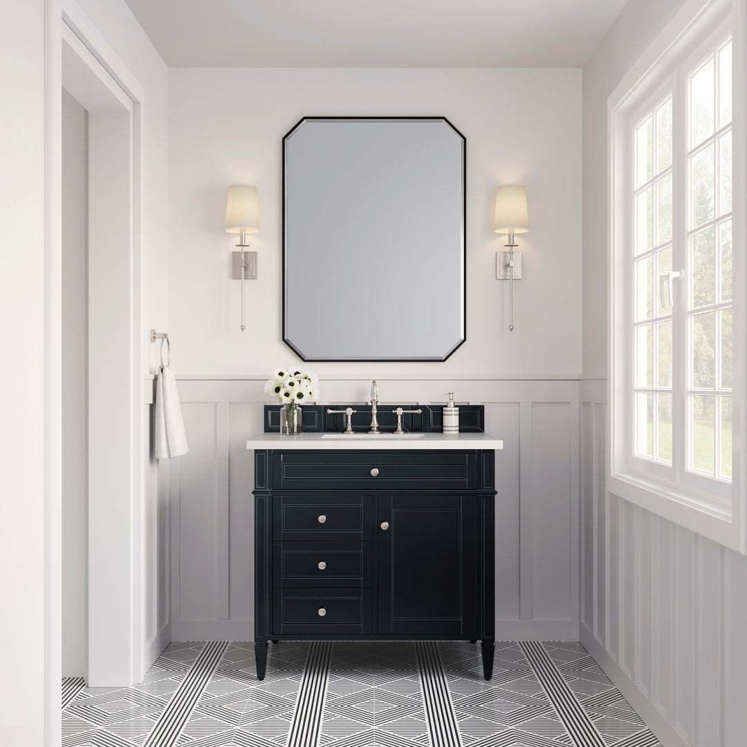 Brittany 36" Single Vanity, Black Onyx w/ 3 CM White Zeus Silestone Top