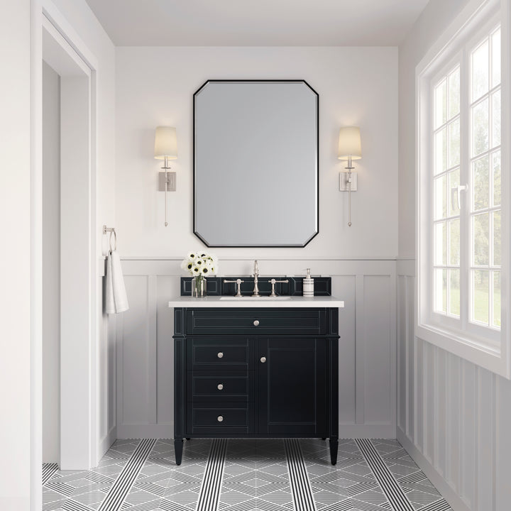 Brittany 36" Single Vanity, Black Onyx w/ 3 CM White Zeus Silestone Top