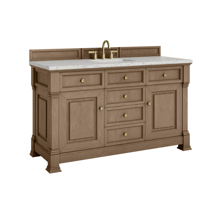 Brookfield 60" Single Vanity, Pecan w/ 3 CM Eternal Jasmine Pearl Silestone® Top