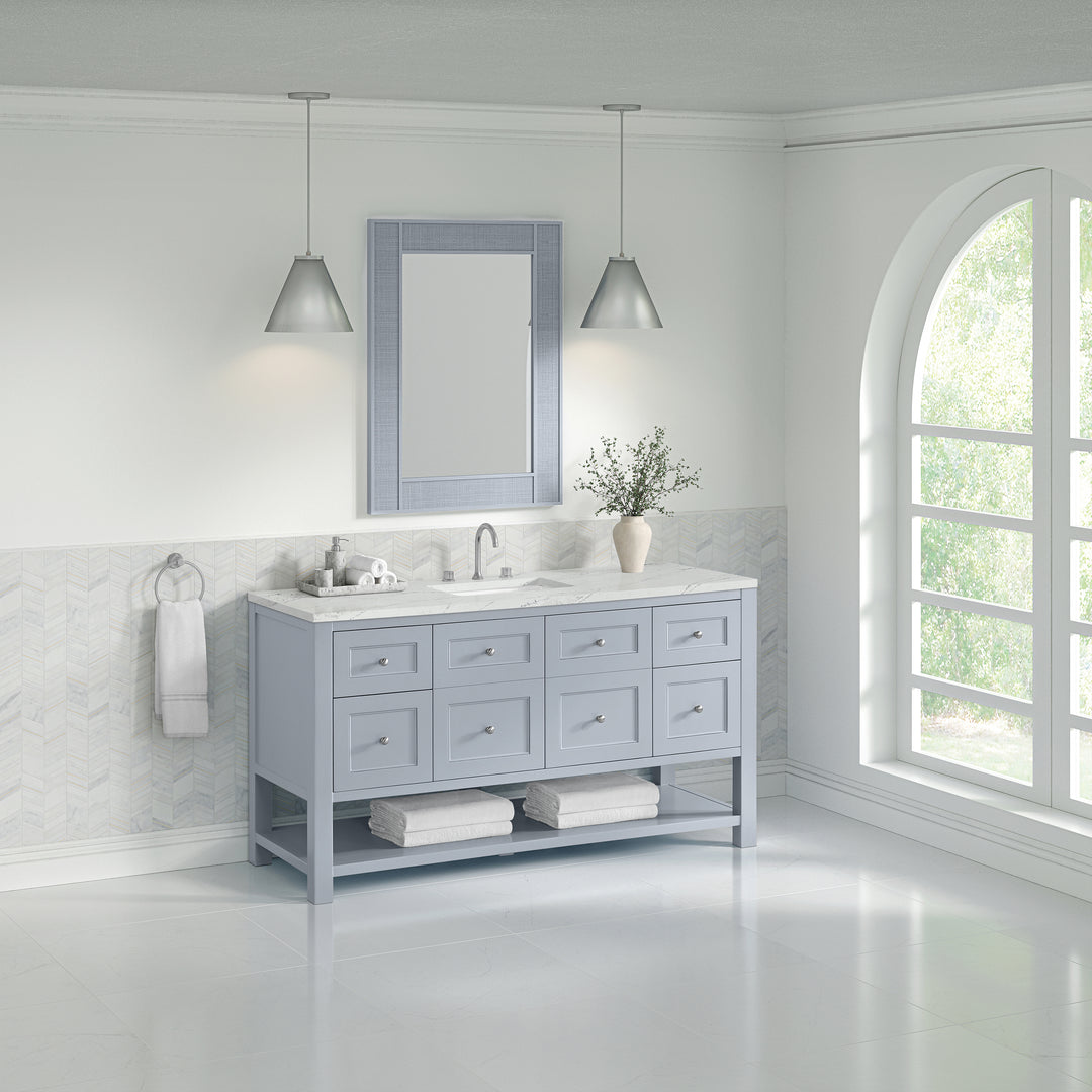Breckenridge 60" Single Vanity, Serenity Blue, w/ 3 CM Ethereal Noctis Quartz Top