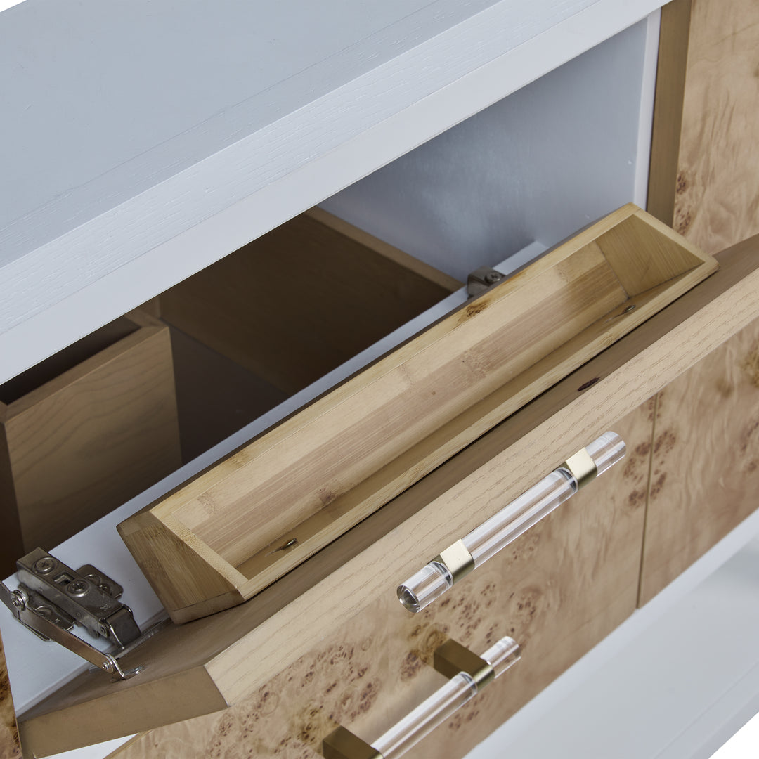 Olena 48" Single Vanity, Light Mappa Burl and Polished White w/ 3 CM White Zeus Silestone Top