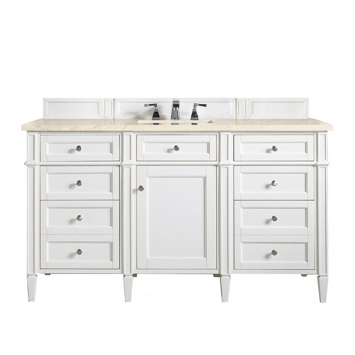 Brittany 60" Single Vanity, Bright White w/ 3 CM Eternal Marfil Silestone Top