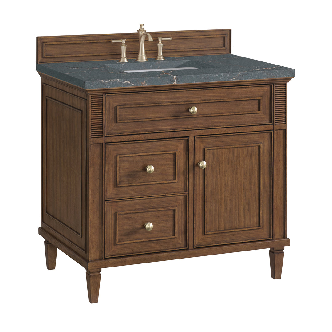 Lorelai 36" Single Vanity, Mid-Century Walnut w/ 3 CM Parisien Bleu Silestone Top