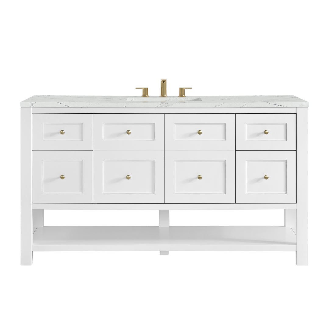Breckenridge 60" Single Vanity, Bright White, w/ 3 CM Ethereal Noctis Quartz Top