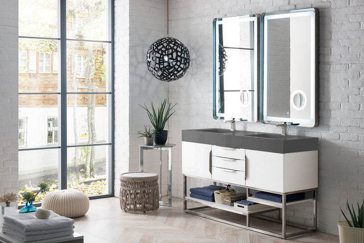 Columbia 59" Double Vanity, Glossy White w/ Dusk Grey Glossy Composite Stone Top