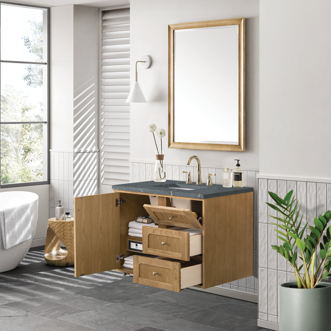 Laurent 36" Single Vanity, Light Natural Oak w/ 3 CM Parisien Bleu Top