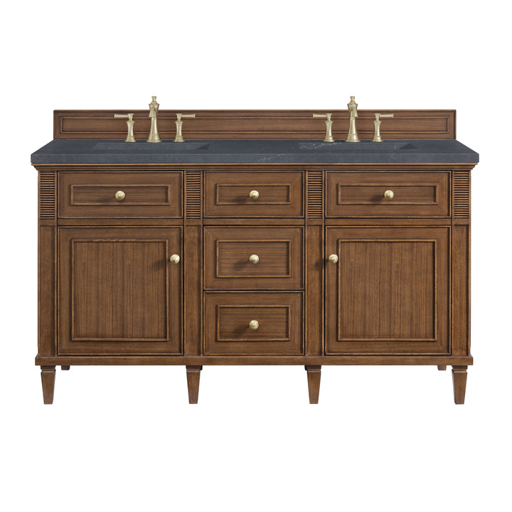 Lorelai 60" Double Vanity, Mid-Century Walnut w/ 3 CM Charcoal Soapstone Silestone Top