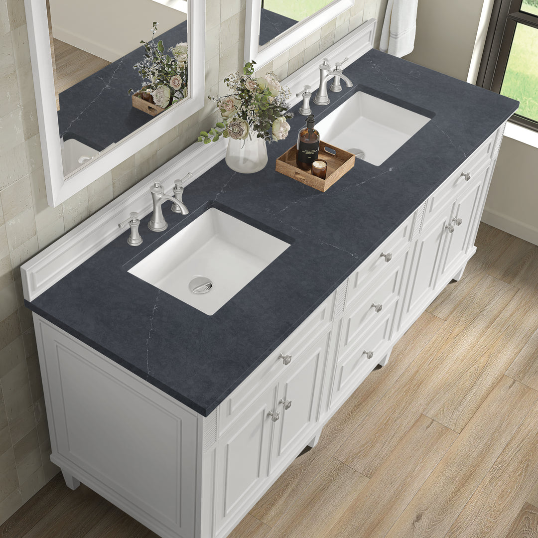 Lorelai 72" Double Vanity, Bright White w/ 3 CM Charcoal Soapstone Silestone Top