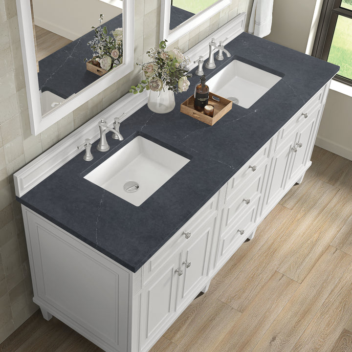 Lorelai 72" Double Vanity, Bright White w/ 3 CM Charcoal Soapstone Silestone Top