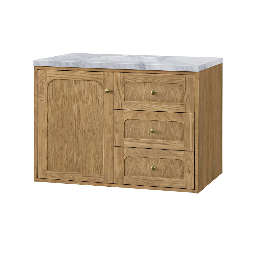 Laurent 36" Single Vanity, Light Natural Oak w/ 3 CM Carrara Marble Top