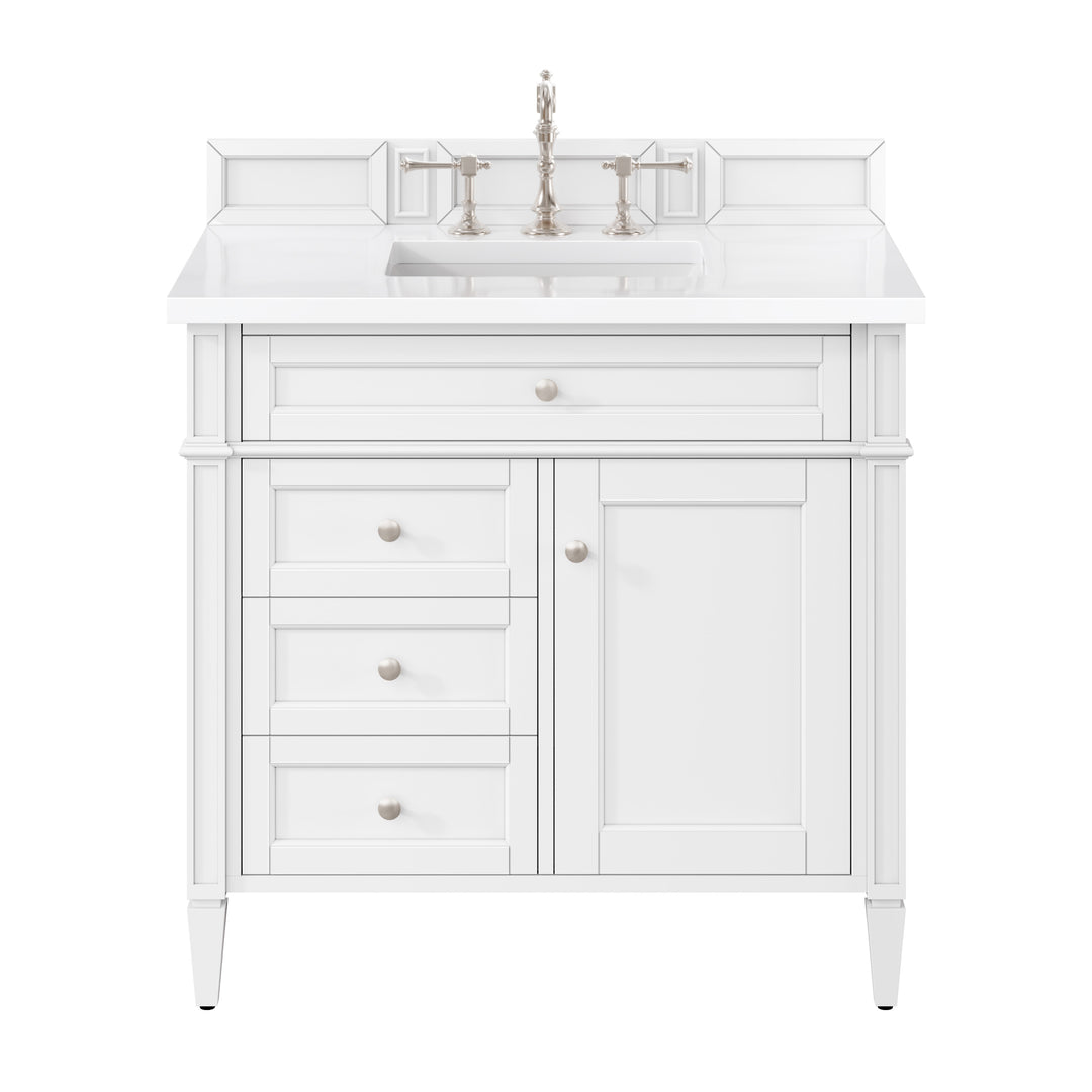 Brittany 36" Single Vanity, Bright White w/ 3 CM White Zeus Silestone Top