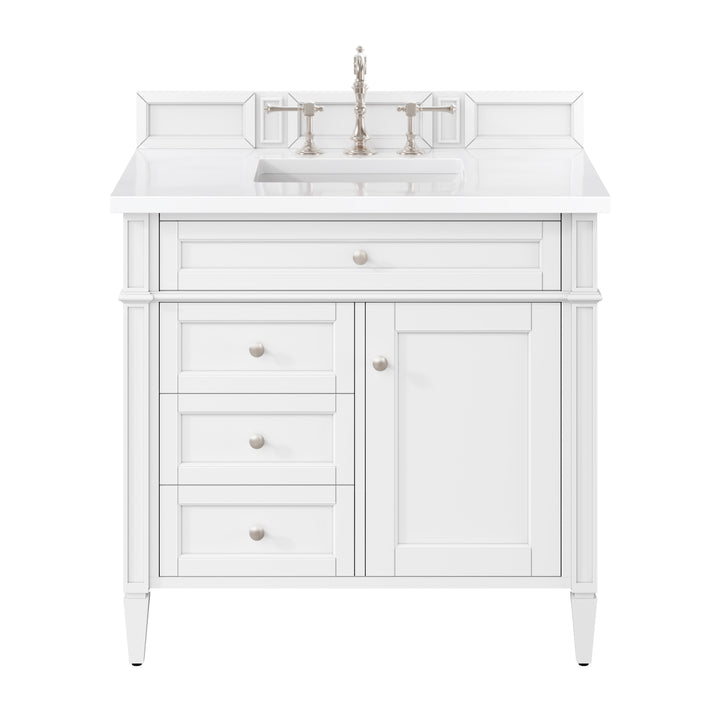 Brittany 36" Single Vanity, Bright White w/ 3 CM White Zeus Silestone Top