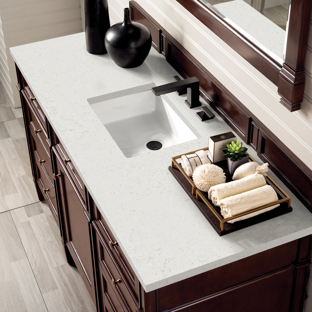 Brittany 60" Single Vanity, Burnished Mahogany w/ 3 CM Lime Delight Silestone Top