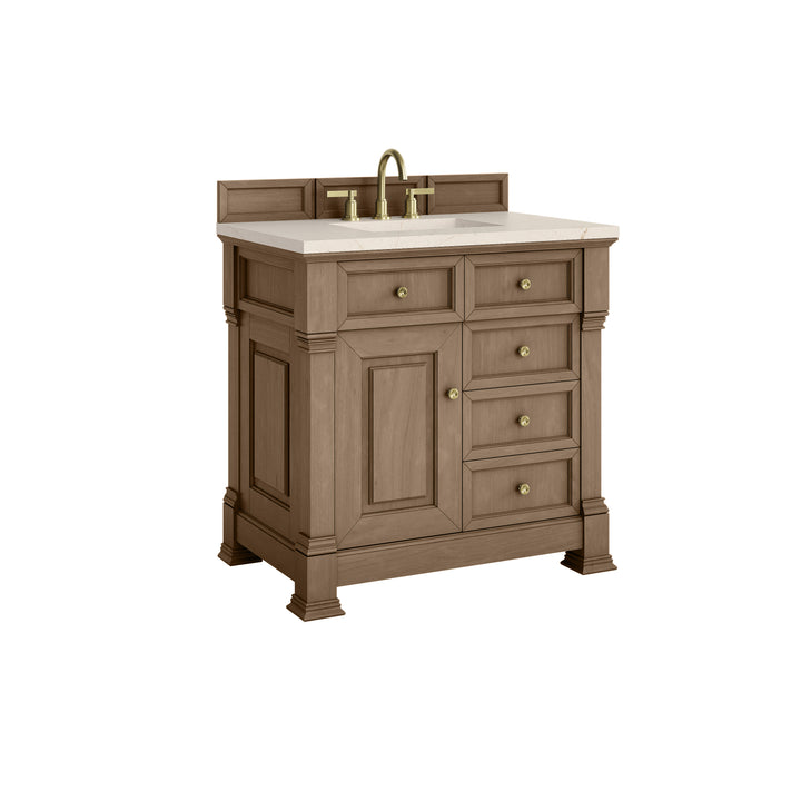 Brookfield 36" Single Vanity, Pecan w/ 3 CM Eternal Marfil Silestone® Top