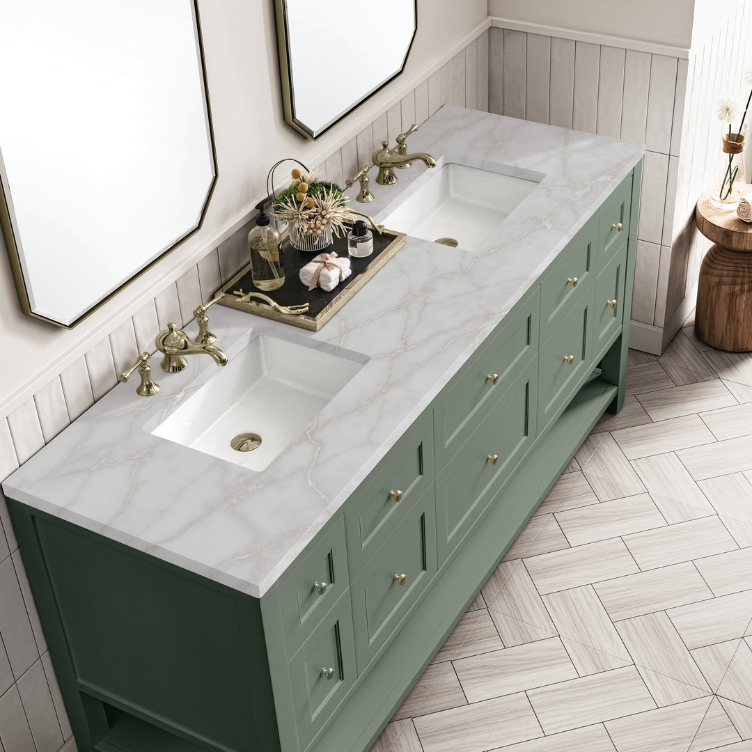 Breckenridge 72" Double Vanity, Smokey Celadon w/ 3 CM Victorian Silver Top