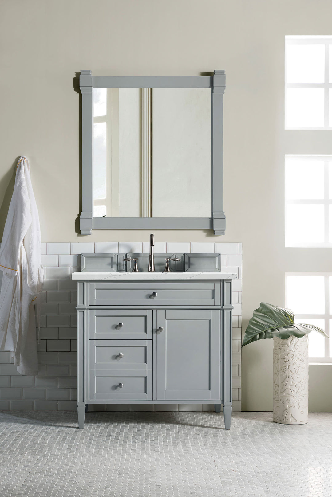 Brittany 36" Single Vanity, Urban Gray w/ 3 CM Ethereal Noctis Silestone Top